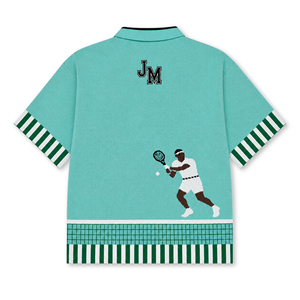 Pull décontracté personnalisé avec lettres brodées, pull d'été pour <span class=keywords><strong>homme</strong></span>, manches courtes, jersey de tennis, jersey tricoté, polo tricoté pour <span class=keywords><strong>homme</strong></span>, <span class=keywords><strong>chemise</strong></span> tricotée - Product Image 2
