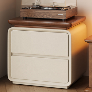 Mesita de Noche Moderna Minimalista de Madera Maciza, Estilo Crema de Lujo, Gabinete de Almacenamiento para Dormitorio - Product Image 2