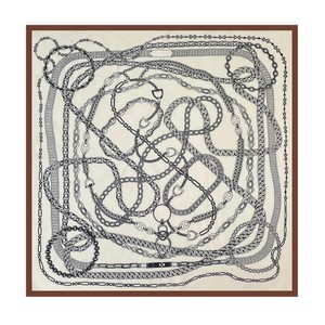 Pañuelo Cuadrado de Algodón y Lino con Diseño Espigado y Estampado de Cadena 68x68cm, Accesorio de Moda para el Cuello de Mujer - Product Image 5