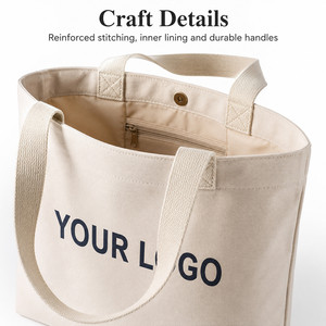 Custom Logo 12oz Heavy Duty <b>Canvas</b> Tote <b>Bag</b> Reusable Shopping <b>Bag</b> with Inner Lining Reinforced Handles and Bottom Gusset - Product Image 2