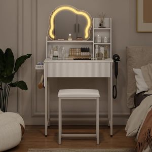 Petit bureau de maquillage pliable Phoenix Home avec miroir, lumières et chaise - Product Image 5