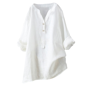 2025 camisa de manga larga con botones y cuello de pico sólido de <span class=keywords><strong>moda</strong></span> Vintage para mujer europea americana para primavera y verano - Product Image 2