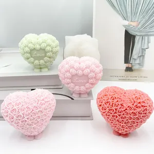 DIY Día de San Valentín tema silicona moldes amor corazón Rosa vela jabón arcilla polimérica artesanía yeso molde regalos novia herramienta