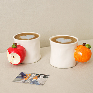 Personalized Fruit Handle <b>Ceramic</b> Mug Cute Apple Orange Couple Coffee <b>Cup</b> - Product Image 3