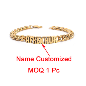 Pulseras de acero inoxidable chapadas en oro de 18k para hombre, cadena de eslabones cubana con nombre inicial, joyería de lujo personalizada de diseño - Product Image 2