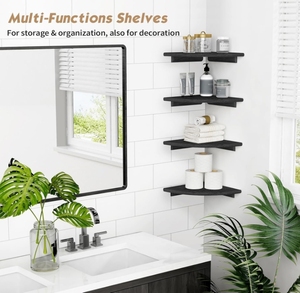 كتاب خشبي مستدير صغير أسود حديث عائم ، رف كتب صغير لغرفة النوم - Product Image 3