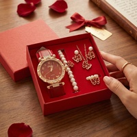 Ensemble cadeau d'accessoires pour femmes haut de gamme personnalisable avec montre à bracelet en cuir pleine fleur et bijoux, idéal pour les cadeaux de remerciement pour les employés