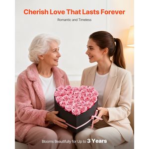 Forever Flowers 27 Pink Preserved Roses Heart Box 3-5 Years Birthday Gift for Women <strong>Wife</strong> Mother <strong>Valentine's</strong> Day - Product Image 3