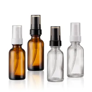 Botol semprot kabut halus wajah kaca bening Amber kosmetik 30ml dengan pompa plastik