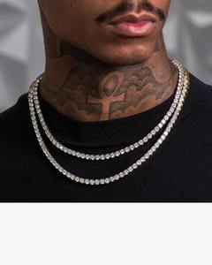 Design de luxe Double couche Moissanite diamant chaîne à maillons 925 argent plaqué broche ensemble Hip Hop Style unisexe mode - Product Image 3