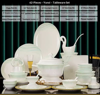 Service de table en porcelaine verte dégradée Yunxi, motif vague élégant, compatible lave-vaisselle et micro-ondes, résistant à la chaleur