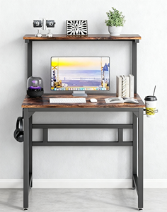 โต๊ะคอมพิวเตอร์ไม้และโลหะ 2 ชั้นสไตล์อินดัสเทรียลพร้อมที่เก็บของ - Product Image 1