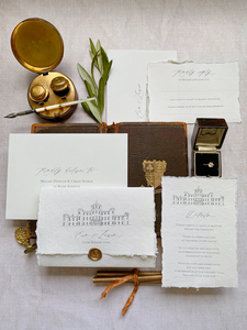 Château lieu <span class=keywords><strong>croquis</strong></span> invitations <span class=keywords><strong>de</strong></span> mariage Illustration invite à la main Deckle bord coton papier typographie cartes <span class=keywords><strong>de</strong></span> mariage - Product Image 5