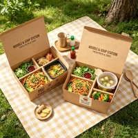 Boîte à lunch avec séparateurs, conteneur alimentaire avec compartiments, boîte d'emballage alimentaire jetable en papier kraft