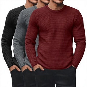Camisetas de Manga Larga para Hombre, Cuello Redondo, Tejido Waffle, Logotipo Frontal, Transpirables, Paquete de 3, Camisetas Básicas Suaves e Informales - Product Image 3