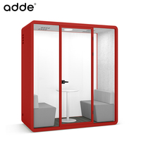 Cabine de réunion insonorisée acoustique pour 2 personnes au design moderne, porte en verre, bureau silencieux avec ventilation et éclairage LED