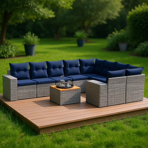 Grey Poly <b>Rattan</b> Garden <b>Sofa</b> Set With Cushions Outdoor Furniture Contemporary Design - Product Image 2