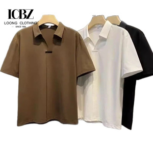 Polo da Uomo in Maglia con Scollo a V, Colletto Aperto, Senza Bottoni, Manica Corta, Tinta Unita, Liscio, Casual, Estivo, Personalizzabile con Logo - Vendita all'Ingrosso - Product Image 1