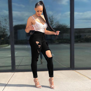 Pantalons en <span class=keywords><strong>jean</strong></span> grande taille pour femmes, <span class=keywords><strong>jean</strong></span> pattes d'éléphant en denim, taille haute, déchiré, évasé - Product Image 5