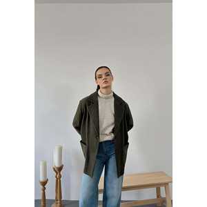 Chaqueta Oversize a Rayas Color Caqui para Mujer, Producto al por Mayor - Product Image 6