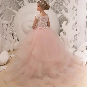 Lovely Flower Girl Dresses Spaghetti Straps Lace Beads Floor Length Ruffles Tulle Girls Pageant Dress Prom Kids Gowns For Party
