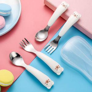 Ensemble de cuillères et fourchettes pour enfants en acier inoxydable 304, avec poignées de dessin animé, pour l'alimentation des nourrissons de 0 à 12 mois, sans Bpa - Product Image 4