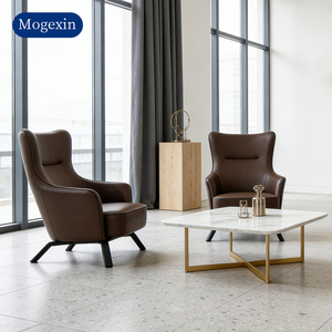 Fauteuil d'appoint en cuir à dossier haut de conception italienne, canapé individuel moderne pour salon, matériau en cuir personnalisable - Product Image 2