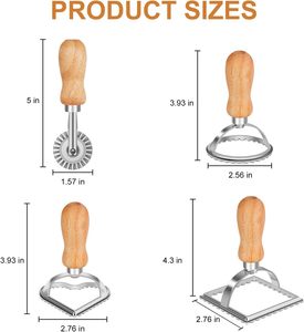 Emporte-pièce à raviolis avec rouleau, manche en bois, bord cannelé, outil de découpe - Product Image 2