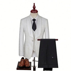 Completo <span class=keywords><strong>da</strong></span> Uomo di Alta Gamma (Giacca + Gilet + Pantaloni) Stile Britannico Elegante in Jacquard ad Alta Densità per Matrimonio Set Tre Pezzi Regolare - Product Image 2