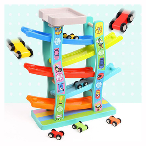 Wooden Children's Pulley Boy Girl Baby Sliding Rail Car Speed Inertia Glider Toy Toddler Car Ramp Toys Race Tracks