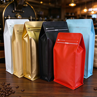 Sachet refermable mat de qualité alimentaire à huit soudures latérales en feuille d'aluminium avec fermeture éclair et languette de traction pour grains de café, noix et thé