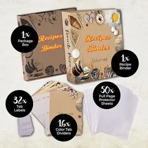 Three Ring Family Custom Recipe Binder Set Full Page with Plastic Sleeves for Cooking Gifts with Your PDF Files