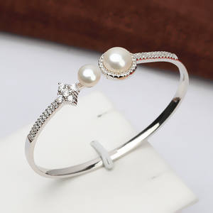 สร้อยข้อมือแฟชั่นเงินแท้ S925 แบบหนา ประดับมุกคู่ สำหรับผู้หญิง ขนาด 7-8 มม. พร้อมถาดเปล่าสำหรับทำเครื่องประดับ DIY - Product Image 3