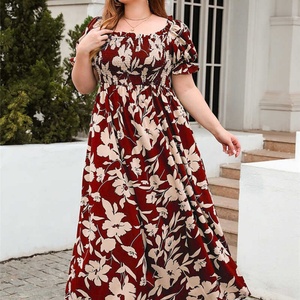 Robe décontractée ample bohème à fleurs pour femmes, robe grande taille, robe de plage, robe longue à manches courtes, robe d'été pour femmes rondes - Product Image 4