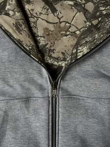 Custom Rhinestone Zip Up Hoodie <b>Leaf</b> camouflage printing French Terry Fleece Embroidery Oversized Reversible Zipper Hoodie Men - Product Image 3