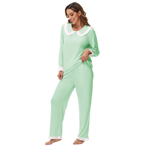 All'ingrosso <span class=keywords><strong>abbigliamento</strong></span> da <span class=keywords><strong>donna</strong></span> di lusso di alta qualità 2 pezzi Set da notte elegante da <span class=keywords><strong>donna</strong></span> Set di pigiami in cotone per la casa - Product Image 2