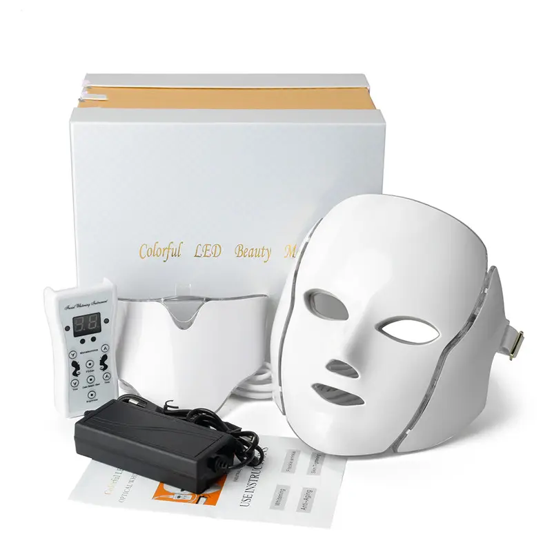 Masker Kecantikan Wajah LED, Alat Terapi Photon 7 Warna Meremajakan Kulit, Masker Kecantikan Peremajaan Kulit dengan Terapi Leher, Mengencangkan Jerawat Dan Keriput