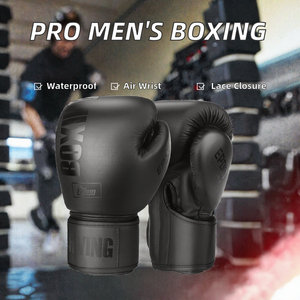 Gants d'entraînement de boxe Epic en cuir PU, à doigts entiers, avec fermeture à lacets au poignet, pour adultes, noirs - Product Image 2
