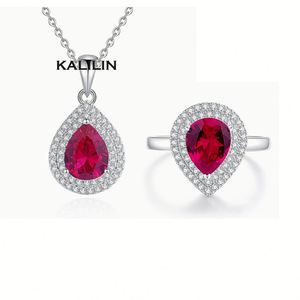 Conjunto de Joyería de Plata con Rubíes, Anillo con Colgante de Corte Pera, Chapado en Rodio, Joyería Fina de Lujo para Compromiso de Mujer - Product Image 5