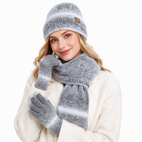 Ensemble bonnet, écharpe et gants tricotés d'hiver, 3 pièces, polyester côtelé, dégradé de couleurs, cache-cou chaud, accessoires de ski, logo personnalisé
