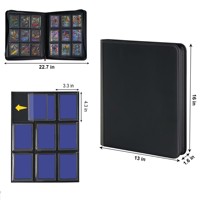 Album de cartes de jeu à 9 pochettes, couverture en PU, fermeture à glissière avec pages transparentes en PP pour collection de cartes