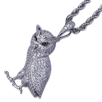 Collar de Lujo para Hombre con Colgante de Búho 3D Chapado en Oro de 18K - Completamente Cubierto con Circonitas Cúbicas AAA - Joyería Hip Hop Antideslustre al por Mayor