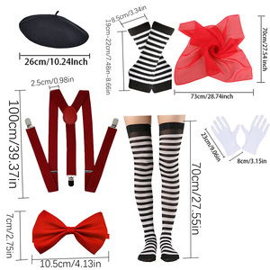 PESENAR, accesorios <span class=keywords><strong>de</strong></span> disfraz <span class=keywords><strong>de</strong></span> artista <span class=keywords><strong>de</strong></span> mimo para mujer, disfraz <span class=keywords><strong>de</strong></span> mimo francés para niña, traje <span class=keywords><strong>de</strong></span> Halloween con boina, guantes, bufanda con tirantes, calcetines - Product Image 2