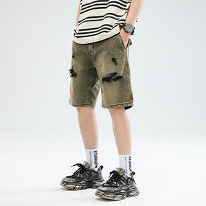 <span class=keywords><strong>Pantalones</strong></span> <span class=keywords><strong>Vaqueros</strong></span> Anchos de Mezclilla para <span class=keywords><strong>Hombre</strong></span> de Alta Calidad, Estilo Vintage Urbano con Acabado Desgastado y Roturas - Product Image 1