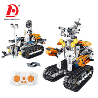 Kit de Robot de Bloques de Construcción Programables STEM con Control Remoto, 2 Formas Deformables, Coche Oruga, Juguete de Ladrillos de Ensamblaje Controlado por APP