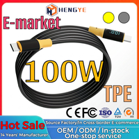 Câble de charge USB de type C vers C, jaune argenté, 100W max, puce E-Mark, 1,2m/2m, haute puissance