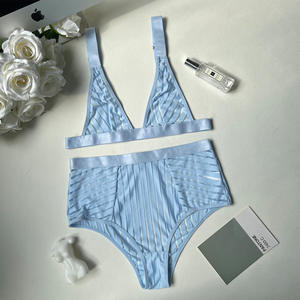 Hot Selling Women's Sexy Lingerie Set Size <b>Nylon</b> Top With Matching Stripes Underwear Exotic Bra Design Lace Decoration - Product Image 3