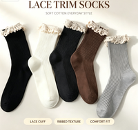 Chaussettes polyvalentes en tricot pour femme, mi-mollet, avec cordon de serrage et bordure en dentelle festonnée, pour l'hiver