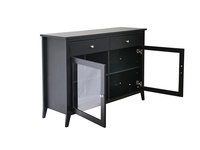 Table console moderne noire en mélamine pour salon et hôtel, tailles personnalisées, vente en gros, panneau en bois étroit avec fenêtre en verre