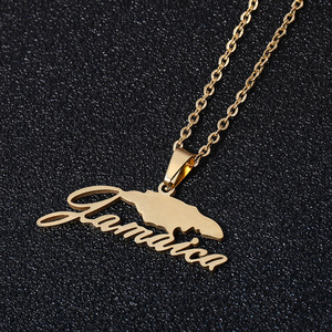 Collar con Colgante de Mapa de Jamaica |   Joyas de Viaje de Acero Inoxidable con Baño de Oro PVD de 18K, Grabado de Contorno de <span class=keywords><strong>Isla</strong></span>, Oro y Plata, Venta al por Mayor - Product Image 4